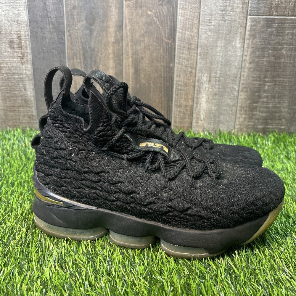Nike LeBron 15 Black Gold Basketball Shoes Youth 6.5Y‎ 943677-007